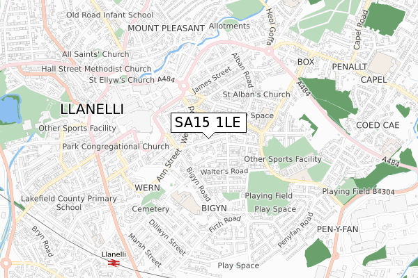 SA15 1LE map - small scale - OS Open Zoomstack (Ordnance Survey)