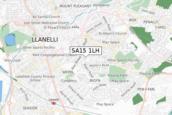 SA15 1LH map - small scale - OS Open Zoomstack (Ordnance Survey)