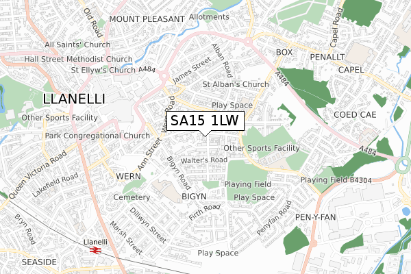 SA15 1LW map - small scale - OS Open Zoomstack (Ordnance Survey)