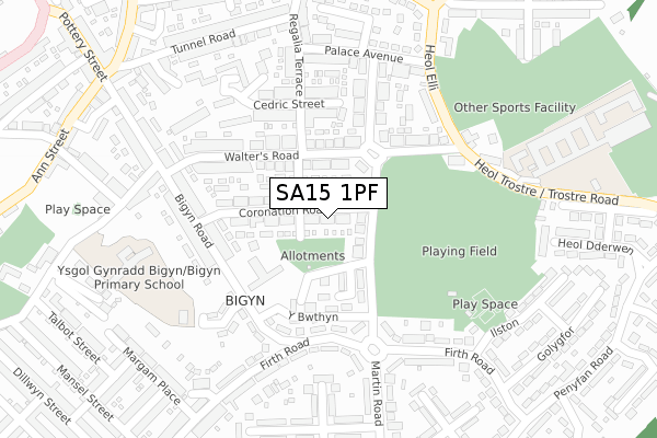 SA15 1PF map - large scale - OS Open Zoomstack (Ordnance Survey)