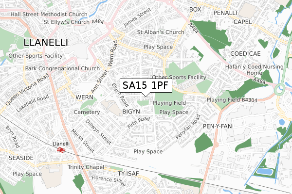 SA15 1PF map - small scale - OS Open Zoomstack (Ordnance Survey)