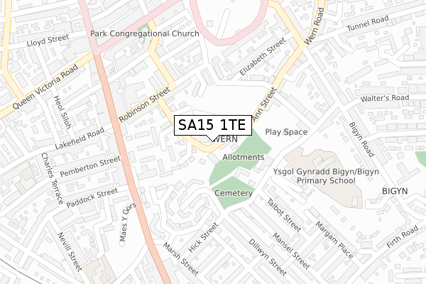 SA15 1TE map - large scale - OS Open Zoomstack (Ordnance Survey)