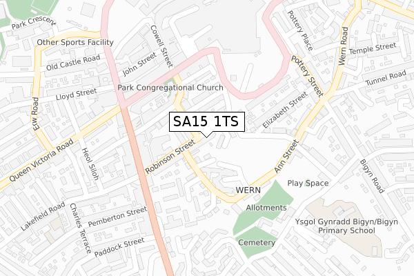 SA15 1TS map - large scale - OS Open Zoomstack (Ordnance Survey)