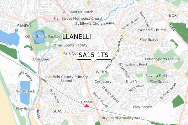 SA15 1TS map - small scale - OS Open Zoomstack (Ordnance Survey)