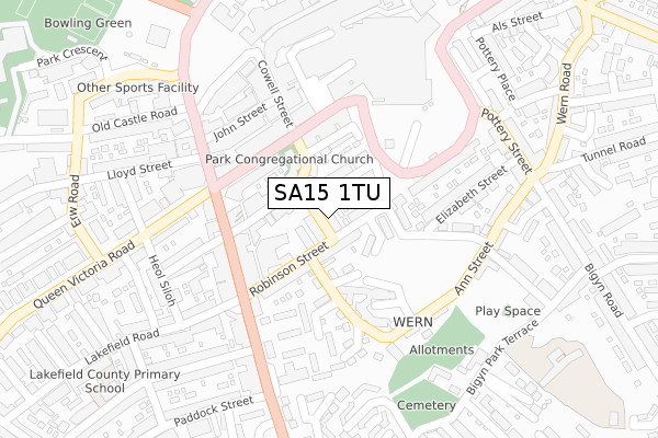 SA15 1TU map - large scale - OS Open Zoomstack (Ordnance Survey)