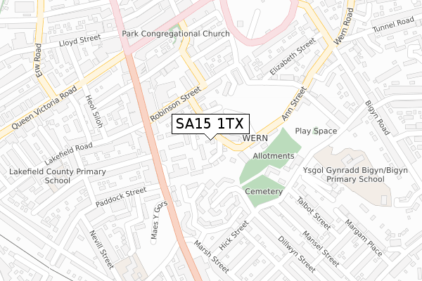 SA15 1TX map - large scale - OS Open Zoomstack (Ordnance Survey)