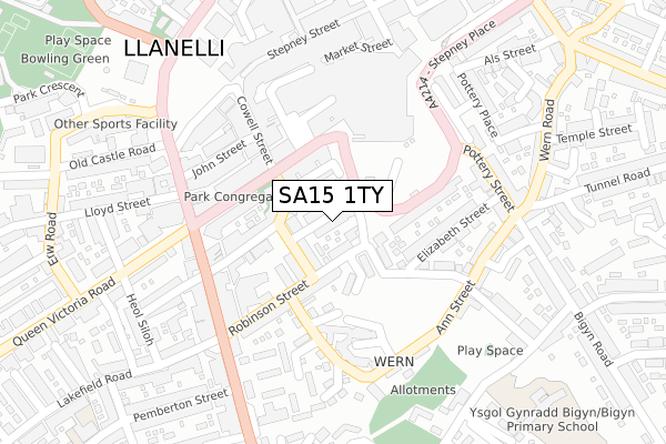 SA15 1TY map - large scale - OS Open Zoomstack (Ordnance Survey)