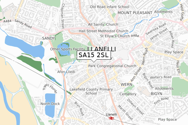 SA15 2SL map - small scale - OS Open Zoomstack (Ordnance Survey)