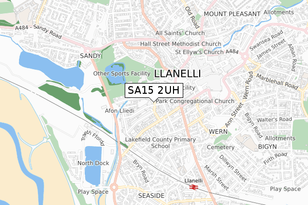 SA15 2UH map - small scale - OS Open Zoomstack (Ordnance Survey)