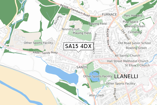 SA15 4DX map - small scale - OS Open Zoomstack (Ordnance Survey)