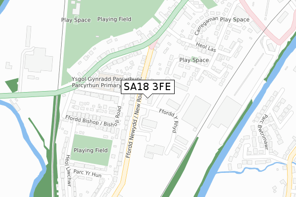 SA18 3FE map - large scale - OS Open Zoomstack (Ordnance Survey)