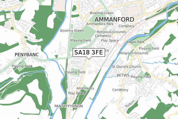 SA18 3FE map - small scale - OS Open Zoomstack (Ordnance Survey)