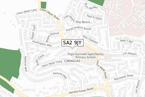 SA2 9JY map - large scale - OS Open Zoomstack (Ordnance Survey)