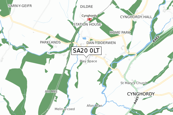 SA20 0LT map - small scale - OS Open Zoomstack (Ordnance Survey)