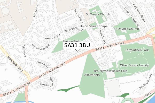 SA31 3BU map - large scale - OS Open Zoomstack (Ordnance Survey)