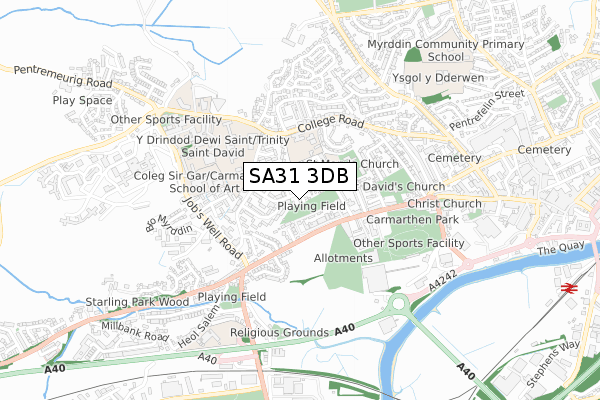 SA31 3DB map - small scale - OS Open Zoomstack (Ordnance Survey)