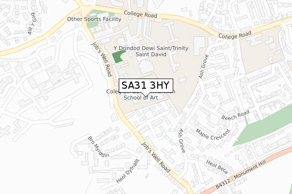 SA31 3HY map - large scale - OS Open Zoomstack (Ordnance Survey)