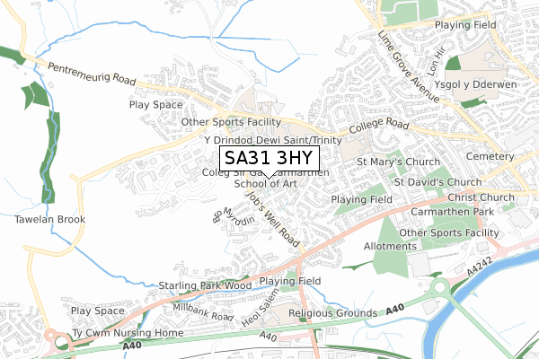 SA31 3HY map - small scale - OS Open Zoomstack (Ordnance Survey)
