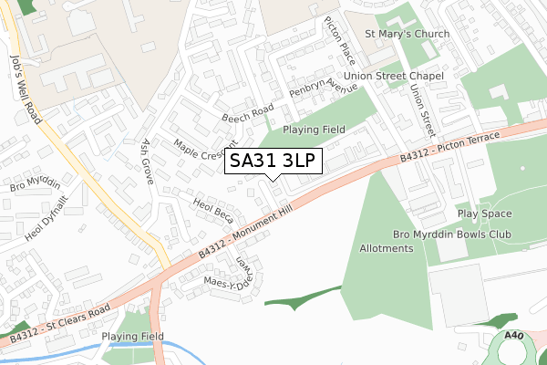 SA31 3LP map - large scale - OS Open Zoomstack (Ordnance Survey)