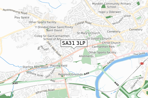 SA31 3LP map - small scale - OS Open Zoomstack (Ordnance Survey)