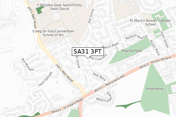 SA31 3PT map - large scale - OS Open Zoomstack (Ordnance Survey)