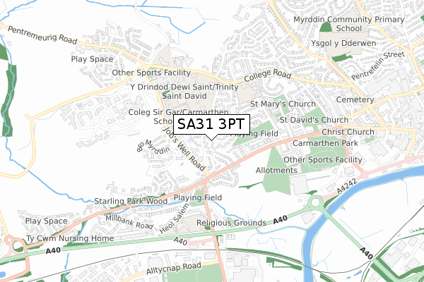 SA31 3PT map - small scale - OS Open Zoomstack (Ordnance Survey)