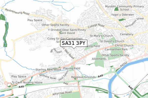 SA31 3PY map - small scale - OS Open Zoomstack (Ordnance Survey)