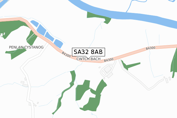 SA32 8AB map - large scale - OS Open Zoomstack (Ordnance Survey)