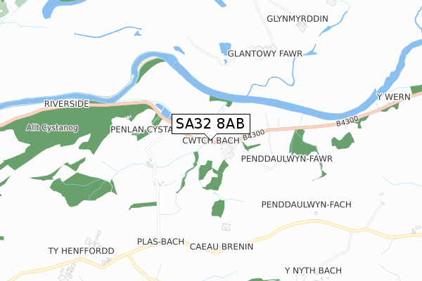 SA32 8AB map - small scale - OS Open Zoomstack (Ordnance Survey)