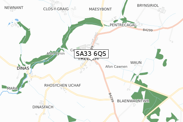 SA33 6QS map - small scale - OS Open Zoomstack (Ordnance Survey)