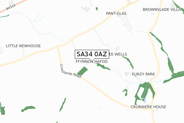 SA34 0AZ map - small scale - OS Open Zoomstack (Ordnance Survey)
