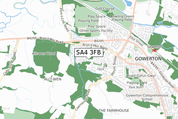 SA4 3FB map - small scale - OS Open Zoomstack (Ordnance Survey)