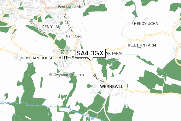 SA4 3GX map - small scale - OS Open Zoomstack (Ordnance Survey)