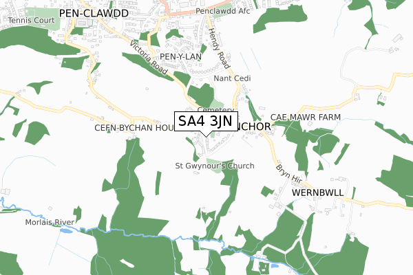 SA4 3JN map - small scale - OS Open Zoomstack (Ordnance Survey)