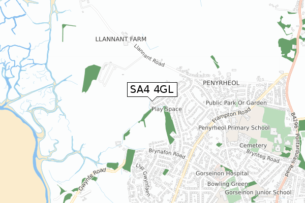 SA4 4GL map - small scale - OS Open Zoomstack (Ordnance Survey) SA4 4GL map - small scale - OS Open Zoomstack (Ordnance Survey)