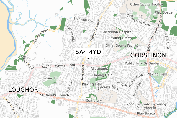 SA4 4YD map - small scale - OS Open Zoomstack (Ordnance Survey) SA4 4YD map - small scale - OS Open Zoomstack (Ordnance Survey)