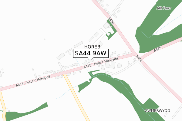 SA44 9AW map - large scale - OS Open Zoomstack (Ordnance Survey) SA44 9AW map - large scale - OS Open Zoomstack (Ordnance Survey)