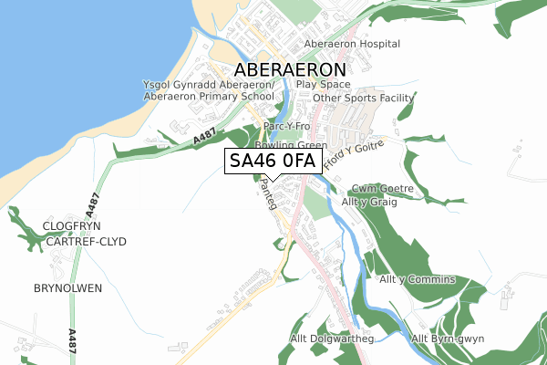 SA46 0FA map - small scale - OS Open Zoomstack (Ordnance Survey)