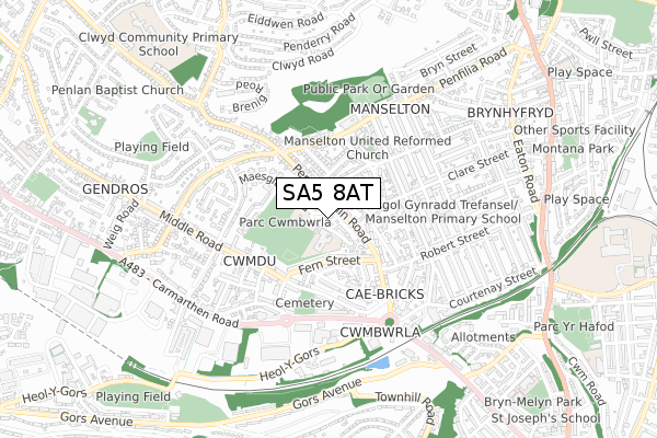 SA5 8AT map - small scale - OS Open Zoomstack (Ordnance Survey)