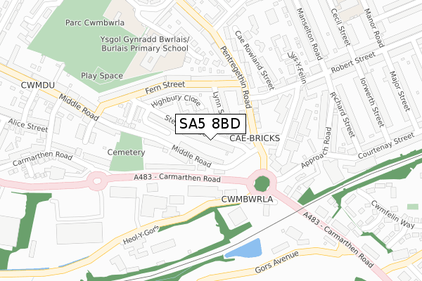 SA5 8BD map - large scale - OS Open Zoomstack (Ordnance Survey)