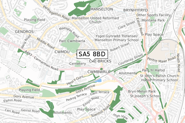 SA5 8BD map - small scale - OS Open Zoomstack (Ordnance Survey)