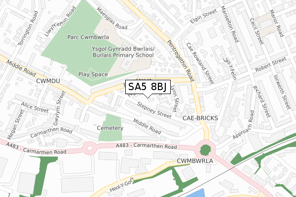 SA5 8BJ map - large scale - OS Open Zoomstack (Ordnance Survey)