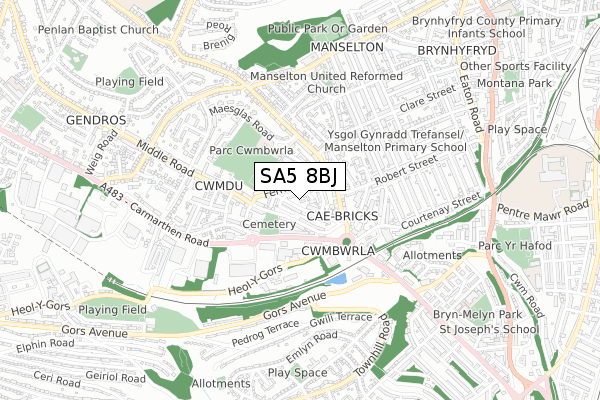 SA5 8BJ map - small scale - OS Open Zoomstack (Ordnance Survey)