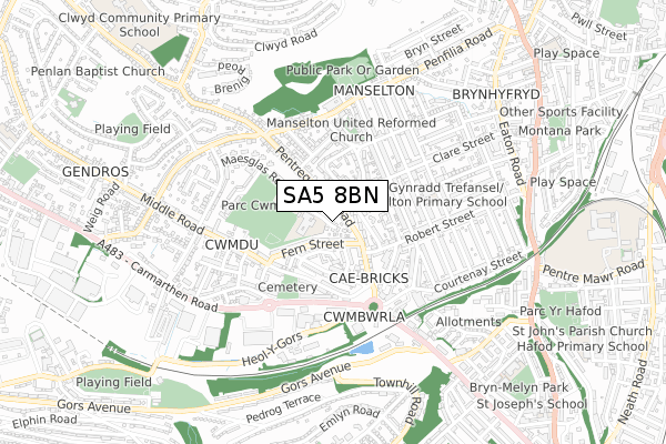 SA5 8BN map - small scale - OS Open Zoomstack (Ordnance Survey)