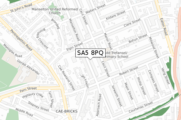 SA5 8PQ map - large scale - OS Open Zoomstack (Ordnance Survey)