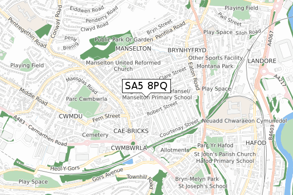 SA5 8PQ map - small scale - OS Open Zoomstack (Ordnance Survey)