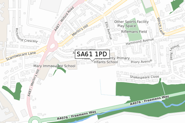 SA61 1PD map - large scale - OS Open Zoomstack (Ordnance Survey)