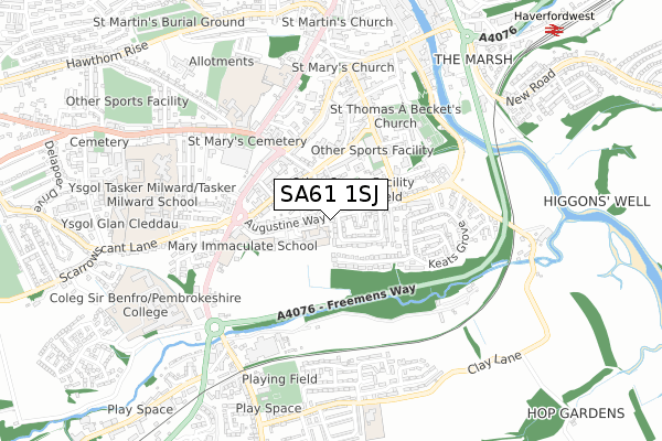 SA61 1SJ map - small scale - OS Open Zoomstack (Ordnance Survey)