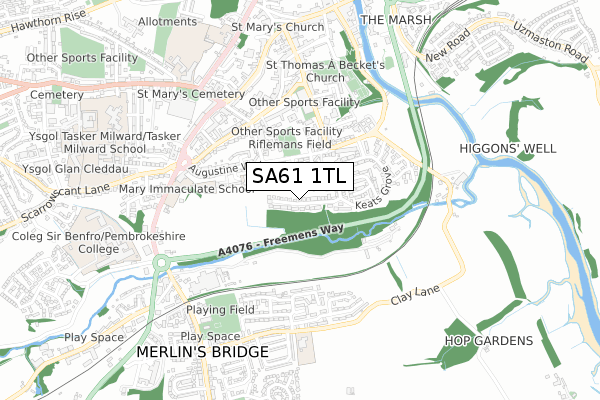 SA61 1TL map - small scale - OS Open Zoomstack (Ordnance Survey)