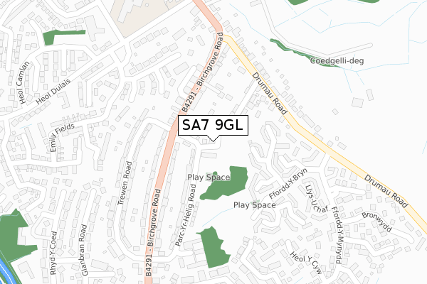 SA7 9GL map - large scale - OS Open Zoomstack (Ordnance Survey)